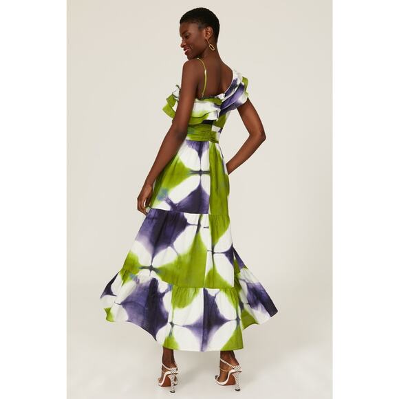 Busayo Collective One Shoulder Green Tie Dye Tiered Maxi Dress Size 8 - Picture 3 of 16